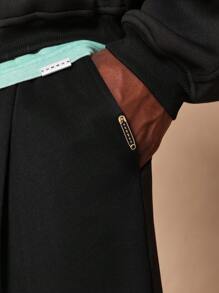 SUMWON Pantalones de chándal rectos con pliegues de ajuste relajado, ropa de estar en casa informal, pantalones deportivos para entrenamiento, , ejercicio y gimnasio - Negro - Ver 7