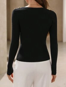 Aveloria Modichic 简约法式时尚复古金属纽扣针织圆领女式套头毛衣