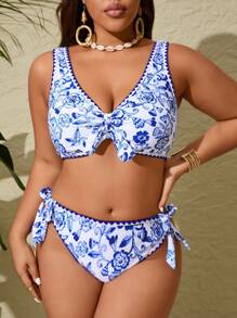 SHEIN VCAY Bộ Bikini In Hoa Cỡ Lớn Mùa Hè - Nhiều màu - Xem 5