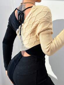 Zolique Áo len nữ dài tay phối màu kiểu dệt cáp, thích hợp cho các buổi tiệc tùng mùa thu và đông, áo len chui đầu mùa thu. - Nhiều màu - Xem 2