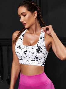 Easithlete Tie Dye Crisscross Backless Sports Bra - Multicolor - View 3
