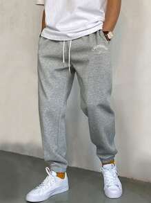 Manfinity Hypemode Men's Letter Print Pouch Drawstring Waist Sweatpants