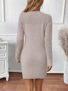 SHEIN LUNE Áo len nữ tay lỡ đơn giản và mỏng - Màu Khaki - Xem 2