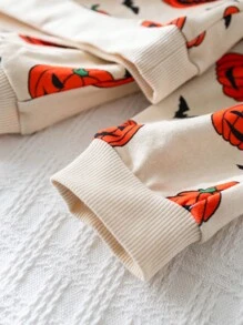 Cozy Pixies 2 pezzi Set di felpa con cappuccio e pantaloni in maglia morbida con stampa di pipistrelli e zucche di Ognissanti per bambini maschi