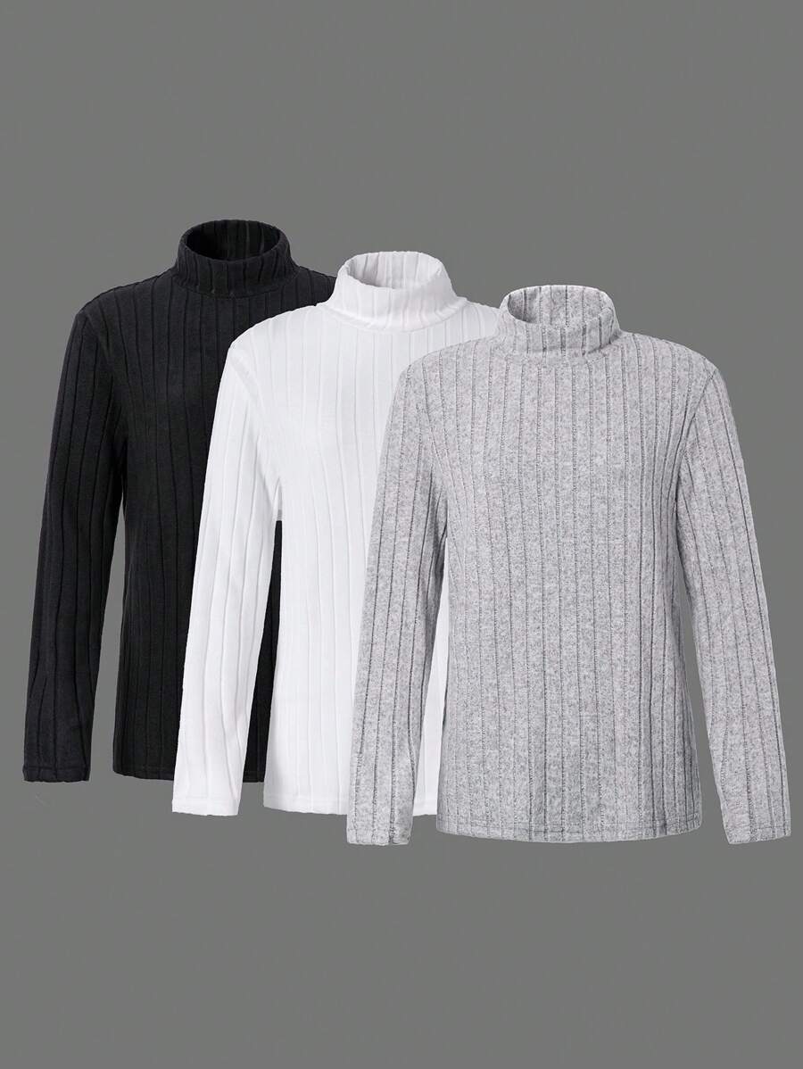 3 件装青少年男孩休闲基本款高领针织 T 恤 - 彩色 - 查看 1