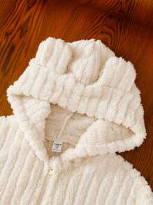 SHEIN Hooded Long Plush Ear Design Black Jacket For Tween Girl - Apricot - View 3