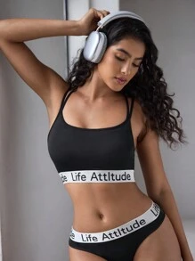 EasyFave 1 pieza Sujetador casual de punto con diseño de letra para mujer