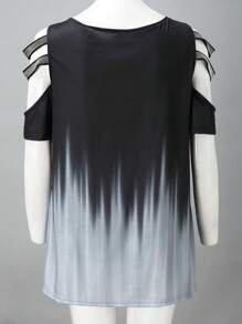INAWLY Camiseta casual de verano para mujer con bloqueo de color, hombros descubiertos, manga corta y cremallera en la abertura - Gris - Ver 2