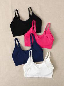 Easithlete 4pcs Solid Crop Sports Bra - Multicolor - View 2