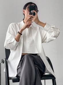 Dazy-Less Women's Spring & Summer Casual Commuting 2 In 1 Long Sleeve Shirt Business Casual Woman Work Clothes