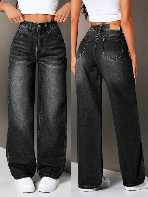 SHEIN Tall Women Distressed Faded Denim Jeans