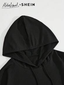 Seusyu Women Geometric Print Long Sleeve Drawstring Hoodie For Autumn And Winter, Casual Comfy Pullover Top Fall - Black - View 3