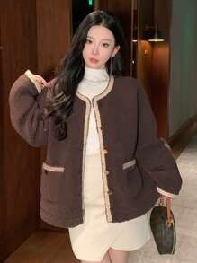 DAZY Women Round Neck Warm Cardigan Regular Jacket, Winter,Fall Women Clothes,Thermal Lined Women Coats - Coffee Brown - View 7