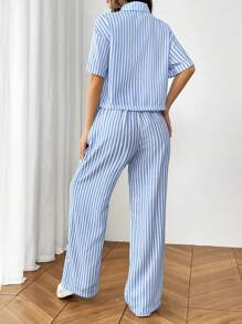 SHEIN Unity Sommar Casual Randig Kortärmad Skjorta Och Byxor Set