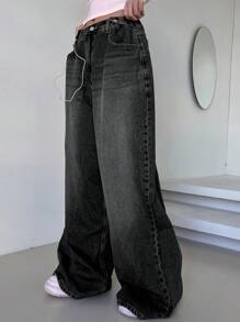 DAZY Jeans anchos informales, desgastados y holgados para mujer