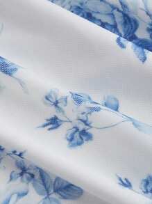 SHEIN MOD Women Blue & White Floral Print Bodycon Dress, Versatile Vintage Palace Style Dress, Elegant Women Dresses,Tea Party Dress, Giving Dress,Renaissance Fair,Formal Gown,Long Fall Dress,Party Women Dresses,Summer Dresses For Women,Pastel Dresses For Women - Blue and White - View 3