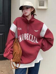 DAZY Women's Printed Color Blocking Casual Stand Collar Long Sleeve Sweatshirt Fall,Winter