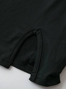 SHEIN PETITE Bodycon Black Strapless Dress With Slit Hem Mini Short Women Outfit - Black - View 4