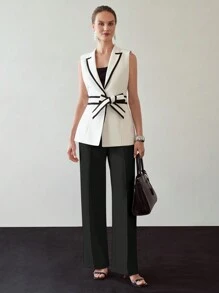 MOTF PREMIUM SOLID GOLD BUTTON DETAIL SLANT POCKET SEAM FRONT WIDE LEG PANTS - Black - View 4