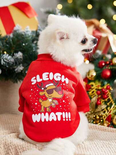 Nemons 1 pieza Suéter cálido con estampado de renos lindos para mascotas, gatos y perros, color rojo, sin sombrero, para días festivos
