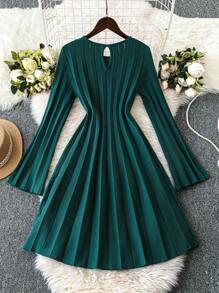 SHEIN Clasi Sweatkleid mit Glockenärmeln Einfarbig, Lässig, Frühling Herbst