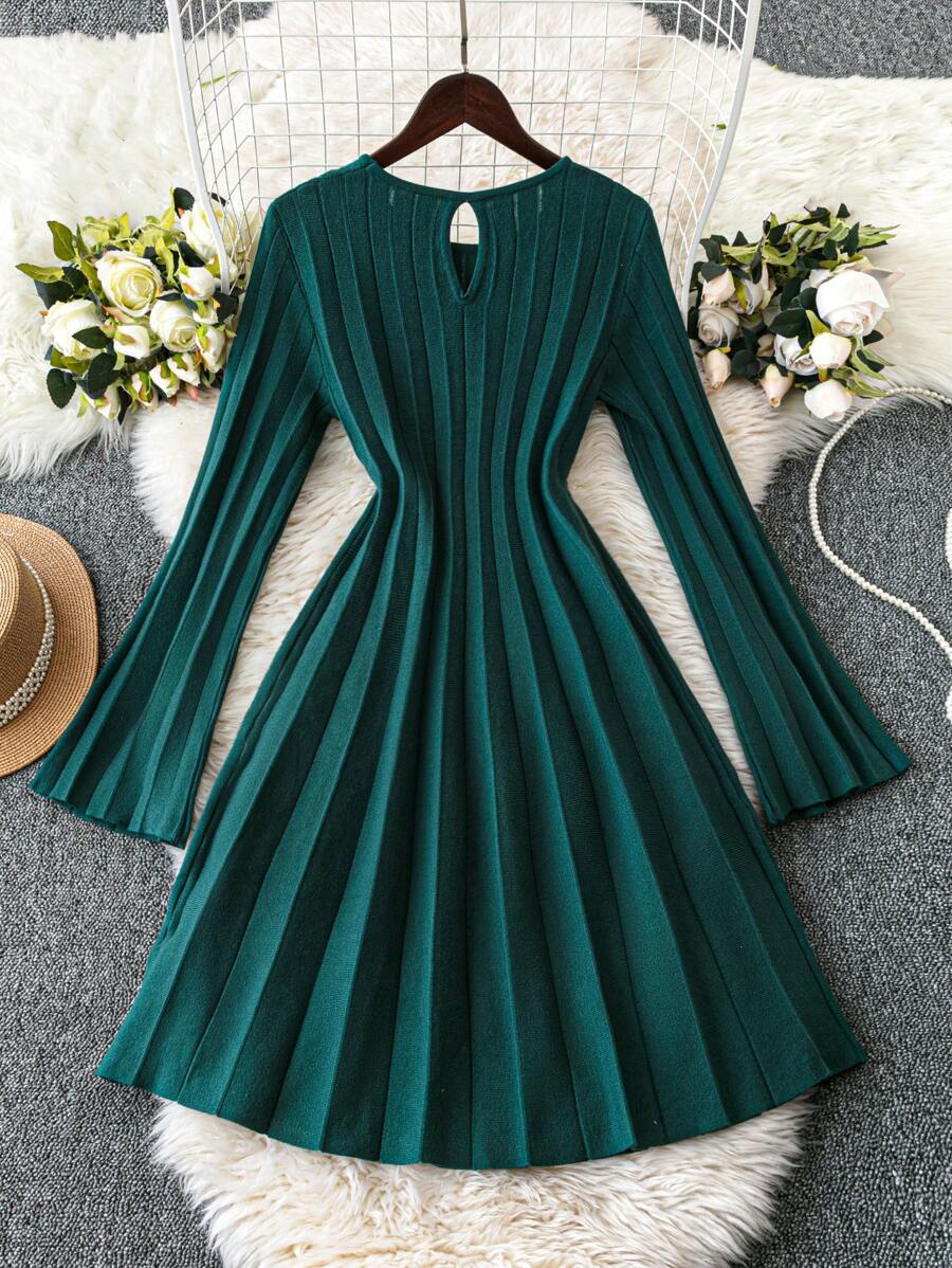 SHEIN Clasi Sweatkleid mit Glockenärmeln Einfarbig, Lässig, Frühling Herbst