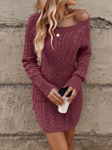 EMERY ROSE Solid Color Slim Fit Knitted Sweater Dress, Spring And Autumn Fall Winter Cloth For Women