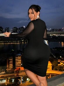 SHEIN SXY Vestido sexy ajustado y transparente de talla grande de malla