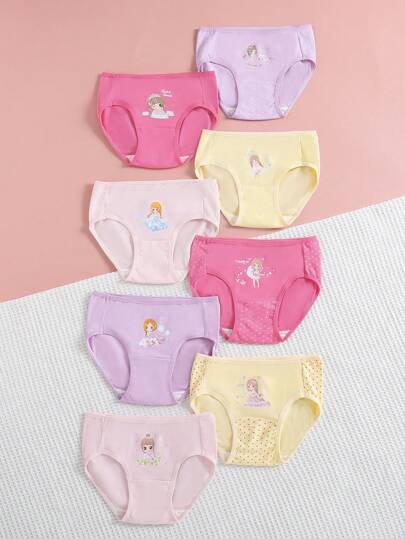 Young Girl 7 Pcs Cute Princess Print Comfortable Underwear Lingerie