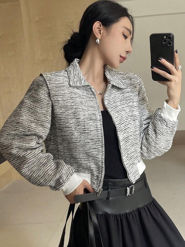 Women All-Over Print Zipper Long Sleeve Patchwork Jacket,Fall Women Clothes