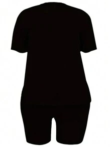 Maweii 大码骷髅印花短袖圆领上衣和短裤休闲套装