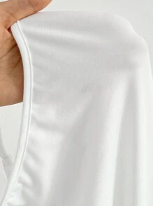SHEIN PETITE 休閒簡約純色吊帶連身褲，適合夏季，緊身女款連身褲，適合嬌小女性 - 白色 - 查看 7