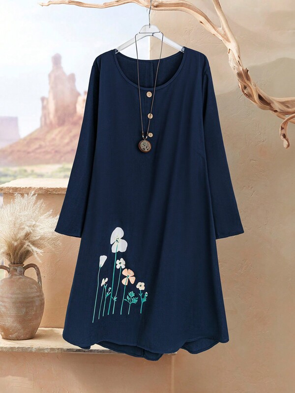 EMERY ROSE Rochie Midi Cu Maneca Lunga Albastra Femei Marime Plus, Haine Toamna Femei