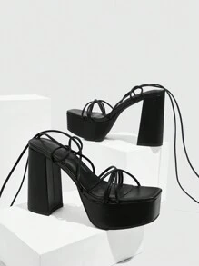 CUCCOO SZL 女士时尚百搭纯色高跟凉鞋