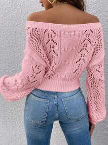 SHEIN PariChic Sweater Rajut Longgar Berongga Tanpa Lengan Warna Polos untuk Wanita, Musim Gugur & Musim Dingin, Atasan Lengan Panjang, Musim Gugur - Baby Pink - View 2