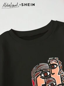 Mulvari Sudadera de cuello redondo de manga larga con estampado minimalista para mujer, conjunto de blusa informal y cómoda