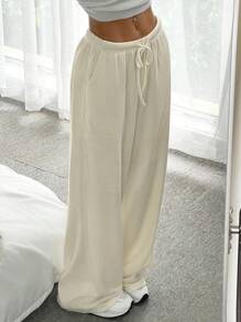 SHEIN EZwear Women's Soft & Loose Fit Towel Pants - Beige - View 1