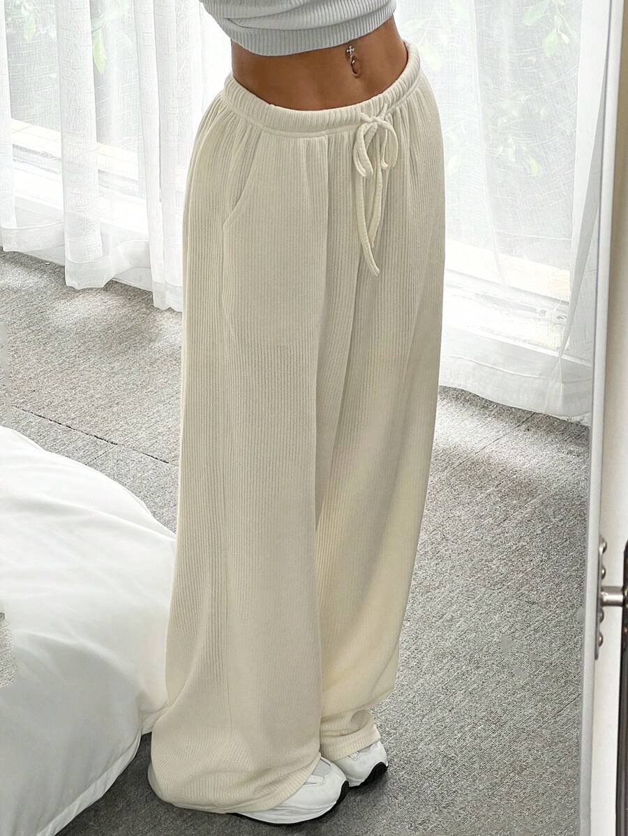 SHEIN EZwear Women's Soft & Loose Fit Towel Pants - Beige - View 1