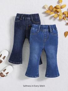 Cozy Pixies 2pcs Baby Girls Light And Dark Blue Denim Flare Pants - Multicolor - View 1