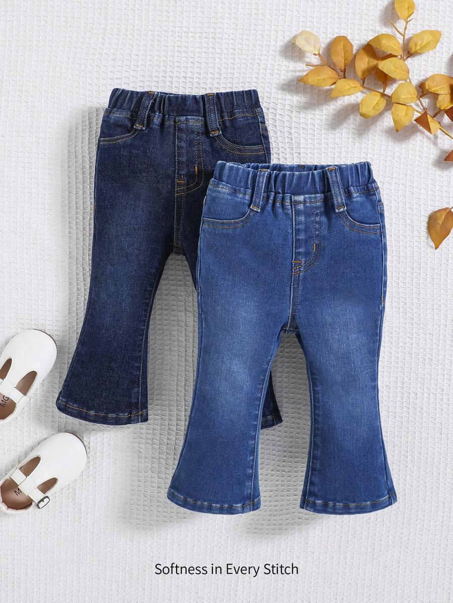 Cozy Pixies 2pcs Baby Girls Light And Dark Blue Denim Flare Pants - Multicolor - View 1