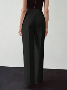 MOTF PREMIUM SOLID GOLD BUTTON DETAIL SLANT POCKET SEAM FRONT WIDE LEG PANTS - Black - View 5