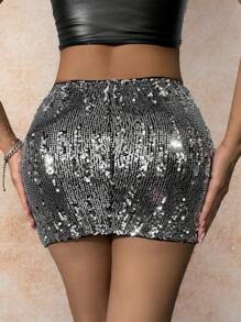 Zolique 銀色亮片分割夏日裙 - 銀色 - 查看 2