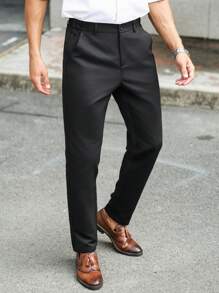 Manfinity Bizformal Classic Formal High-Grade Slim-Fit Casual Black Suit Pants For Men,Men's Solid Color Casual Versatile Business Slim Suit Pants,Fall Men Clothes