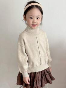 Dazy Kids Suéter de cuello alto sólido para niñas jóvenes, otoño - Albaricoque - Ver 7