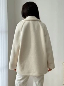 SHEIN Unity Collared Fleece Solid Color Casual Long Sleeve Jacket, Autumn/Winter Fall Cloth For Women - White - View 3