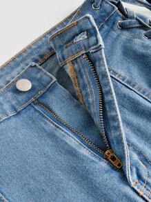 SHEIN MOD Women's Side Tie Waist Flare Casual Versatile Denim Jeans