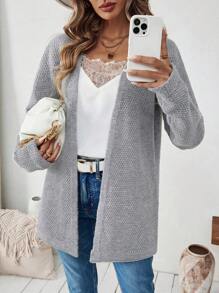 Chiquease Cárdigan largo casual de manga larga con apertura frontal de unicolor para mujer, otoño/invierno