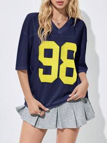 SHEIN Unity 女式超大字母印花网眼棒球插肩 T 恤图案 T 恤女式上衣