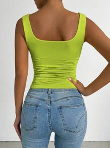 Chiquease Women Solid Color Pleated Sleeveless Tank Top Summer - Green - View 2