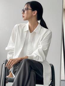 Dazy-Less Women's Spring & Summer Casual Commuting 2 In 1 Long Sleeve Shirt Business Casual Woman Work Clothes